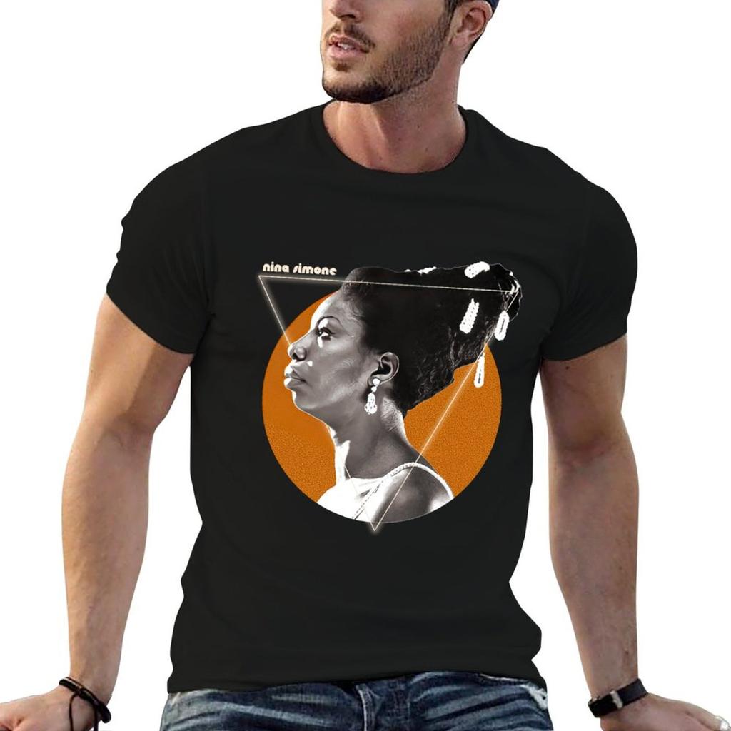 Retro Nina Simone Gold Tribute T-Shirt Simple Line Art Print Tee