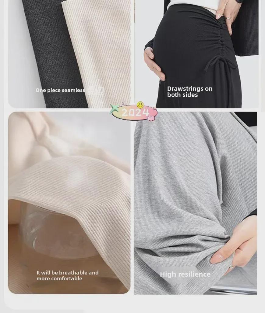 Широкие брюки для беременных 2024 года: Осенне-зимний бархат, завязка на шнурок, прямой крой.