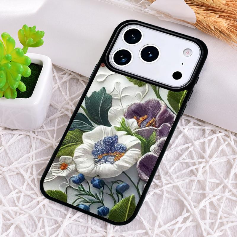 Чехол для телефона с вышивкой цветов для iPhone 17 Air 16 15 11 12 14 13 Pro Max Ударопрочный чехол