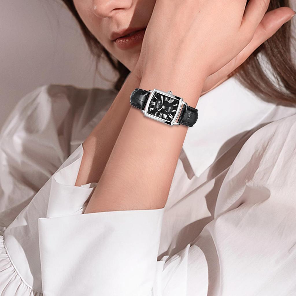 Часы с ремешком из натуральной кожи, календарь, аналоговые, водонепроницаемые, старинные, римские, стильные, парные часы, квадратные, кварцевые, черные, модные аксессуары