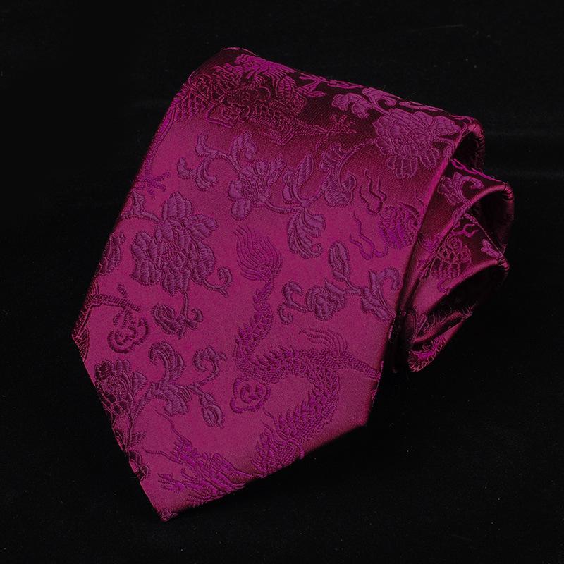 Tie Men'S Dress Chinese Wind Dragon Pattern 9Cm Retro Red Black Blue Ethnic Wind Chinese Dragon Calligraphy Pattern