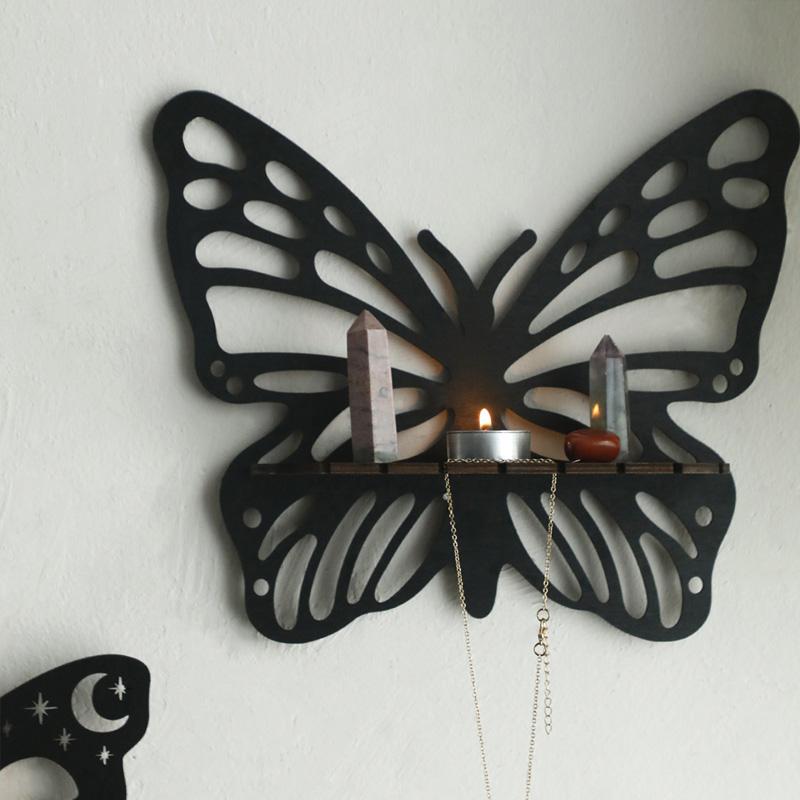 1 шт. черная полая винтажная плавающая бабочка в форме настенного декора, стеллаж для хранения, деревянная полка