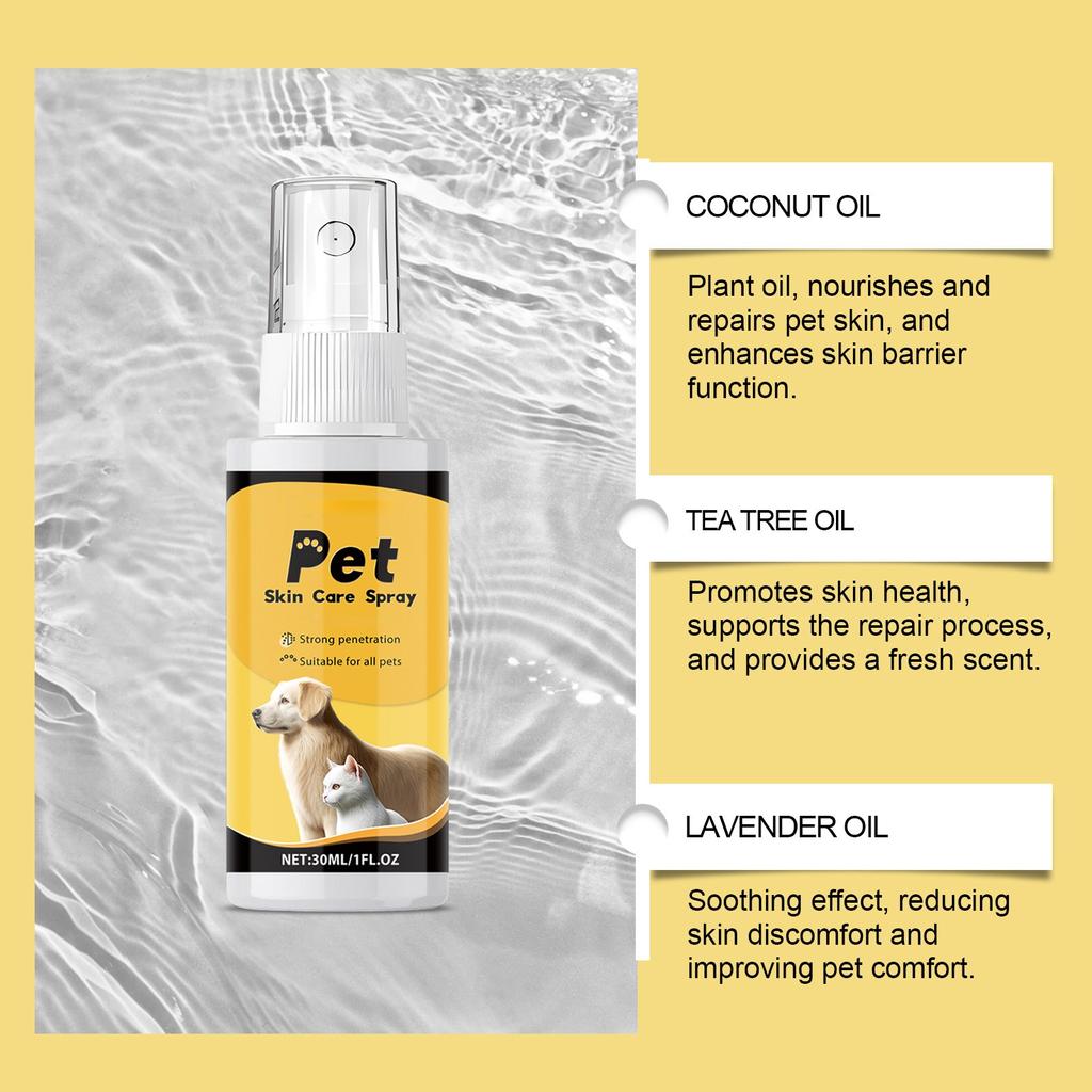 Pet Skin Spray Dog & Cat Skin Care Spray, Soothing Spray Cleansing & Softening Skin, Soothing -Itch Care Spray Nourishing Spray,30ML
