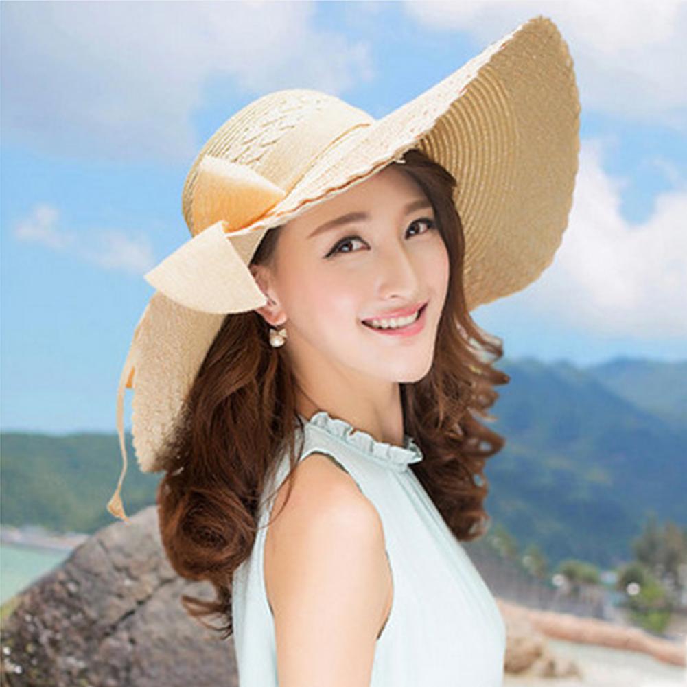 Women Straw Hat Wide Big Brim Folding Sun Caps Sun Visor Breathable Floppy Hat For Beach Travel