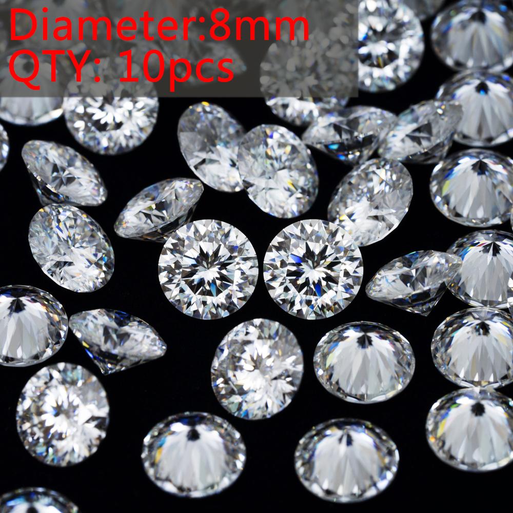 Aaaaa Grade White Zircon 0.9~8Mm Diameter Loose Zircon Stone Round Shape Cut Diy Accessories Cubic Zirconia 10-1000Pcs Choose