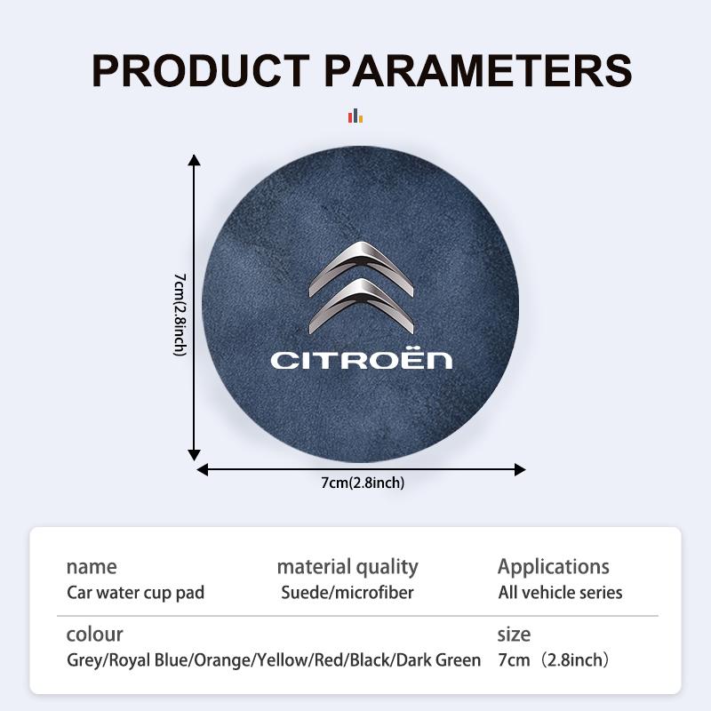 AEG3 Suede Car Coaster Anti-slip Water Cup Heat Insulation Mat Decor For Citroen Grand Berlingo Jumper Celysee Xsara Picasso Aircross