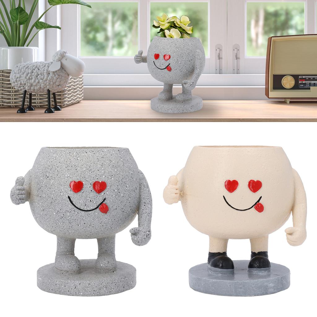 Милый круглый горшок для растений с изображением мультяшного лица из смолы, цветочный горшок с дренажным отверстием для суккулентов Ind