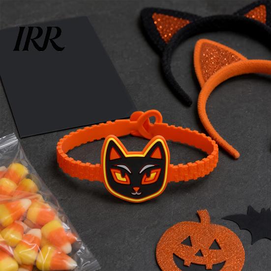 Colorful Cartoon Character Bracelets 2PCS Halloween Bracelets, Ghost/Pumpkin/Black Cat/Skull/Witch/Little Devil Shape, Adjustable Flexible PVC