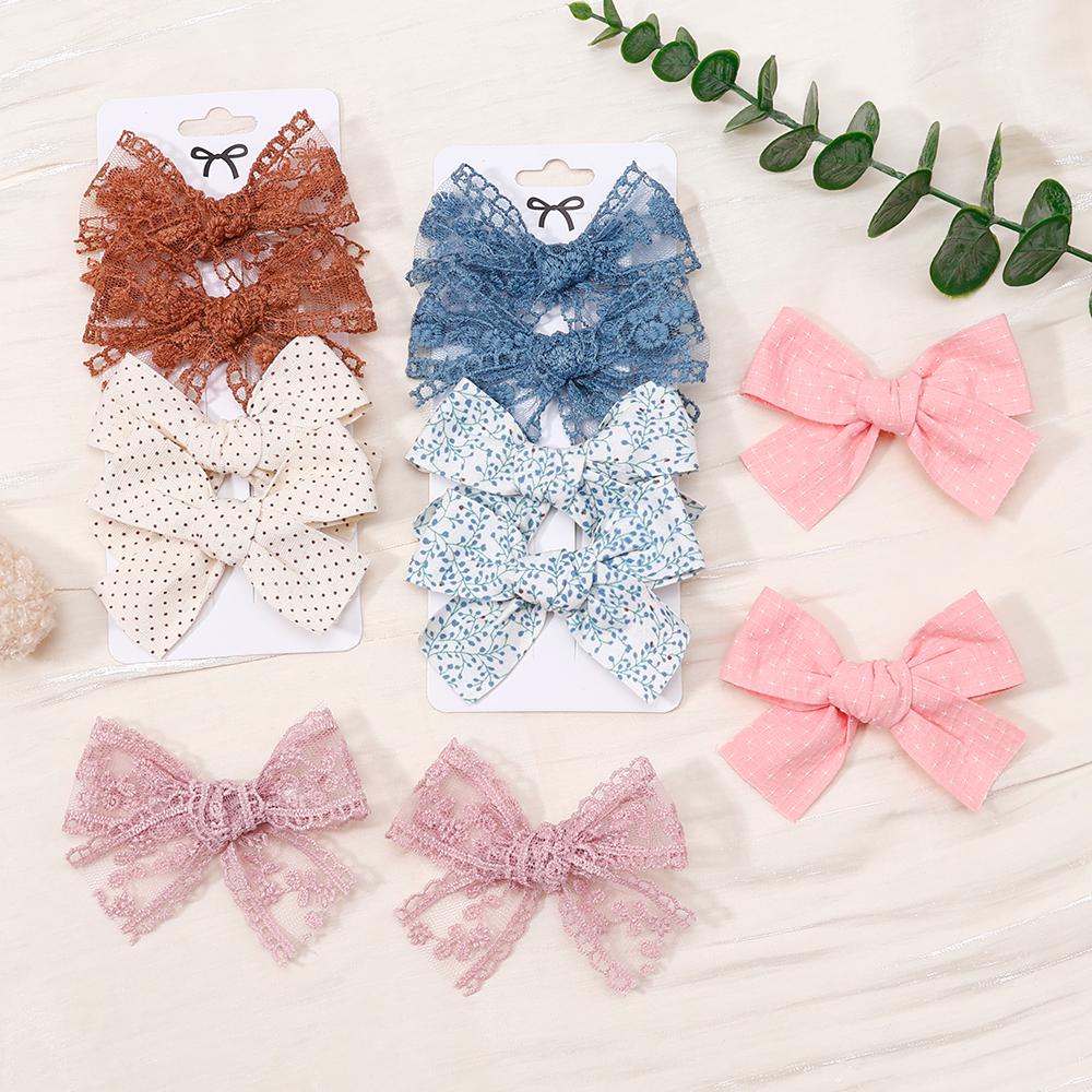 4Pcs New Lace Mesh Bow Hair Clip Hair Ring Hair Clips for Kids Fashion Headdress No Harm To Hair Baby Hair Accessories Gift