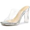 Allegra K Women's Clear Platform Clog Sandals with Chunky Heels, Silver, Size 23.5cm