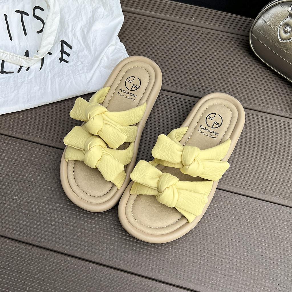 French platform slippers women's outer wear 2025 summer new with skirt versatile fairy style bow word sandals