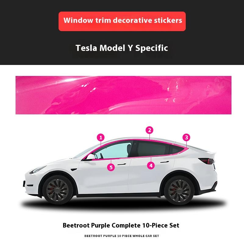 For Tesla Model 3/Y Window Trim Chrome Delete Vinyl Wrap Kit Gloss Black Pink Carbon Fiber Style Auto Accessory for Enhanced