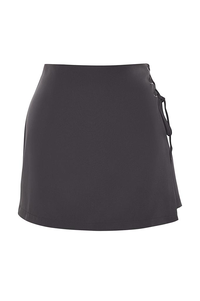 Women's Fashion New Plus Big Size Shorts & Bermuda Black Woven Tie-Up Shorts Skirt