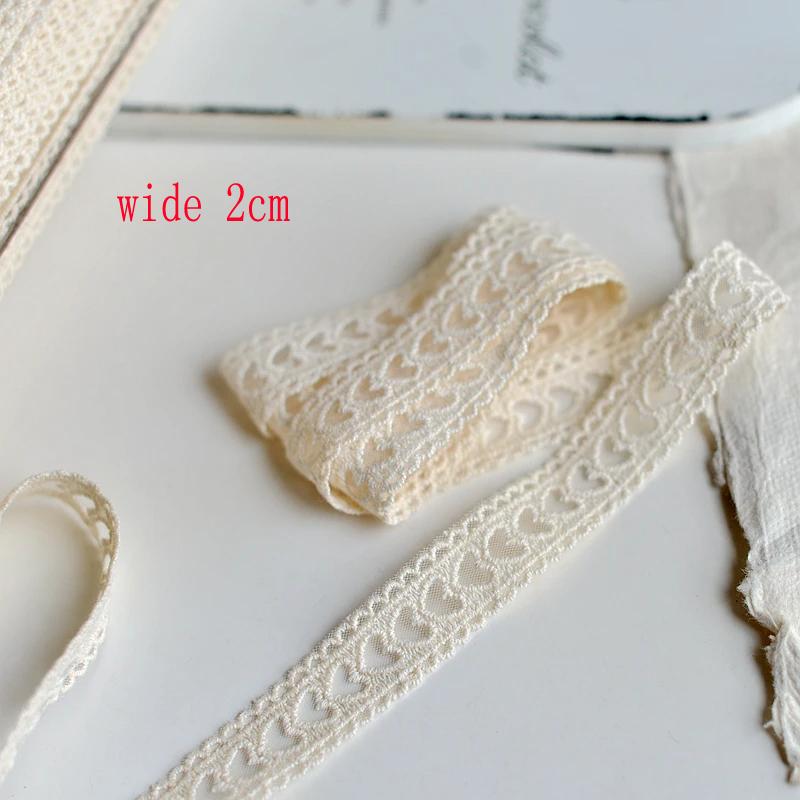 5 ярдов/лот, ширина 2 см, бежевый, хлопок/полиэстер, вышитое кружево в форме сердца, полый дизайн, дизайн «сделай сам», декоративный