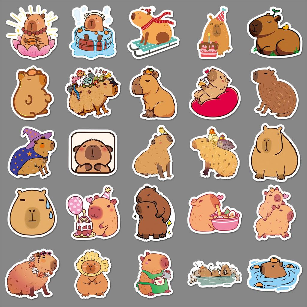 50 Cute Capybara Cartoon Stickers for Water Bottles, Phone Cases, and Laptops