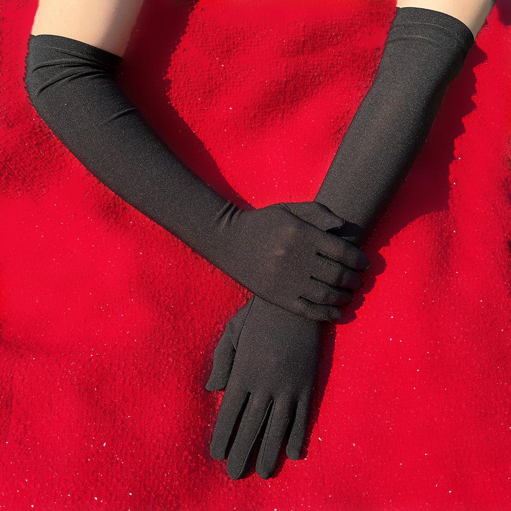 Твердые женские танцевальные вечерние барные длинные перчатки для косплея, солнцезащитный крем, молочные шелковые эластичные праздничные перчатки для выпускного вечера