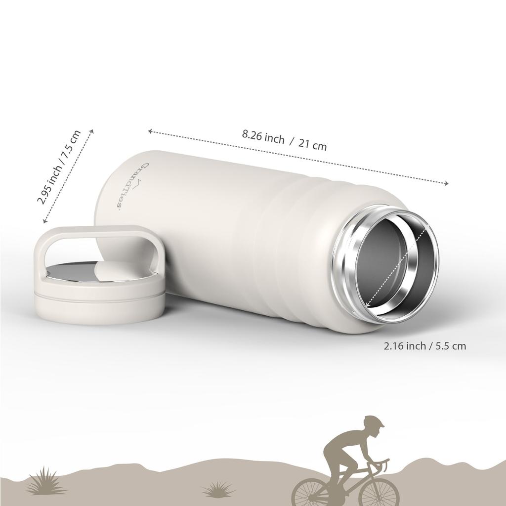GRANDTIES Вакуумная термоизолированная бутылка для воды из нержавеющей стали с широким горлышком, 709 мл, с двумя крышками, для питья непосредственно из горлышка, сохраняет горячую воду горячей в течение 12 часов,