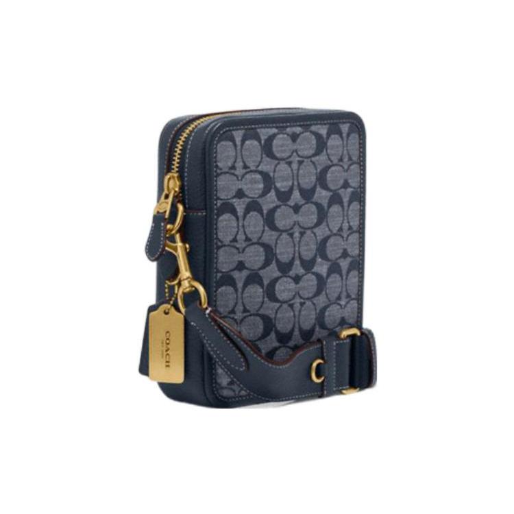 New COACH Sullivan Jacquard Fabric With Cow Leather Crossbody Bag, Shoulder Bag Trumpets Men's Denim CG996-B4DE