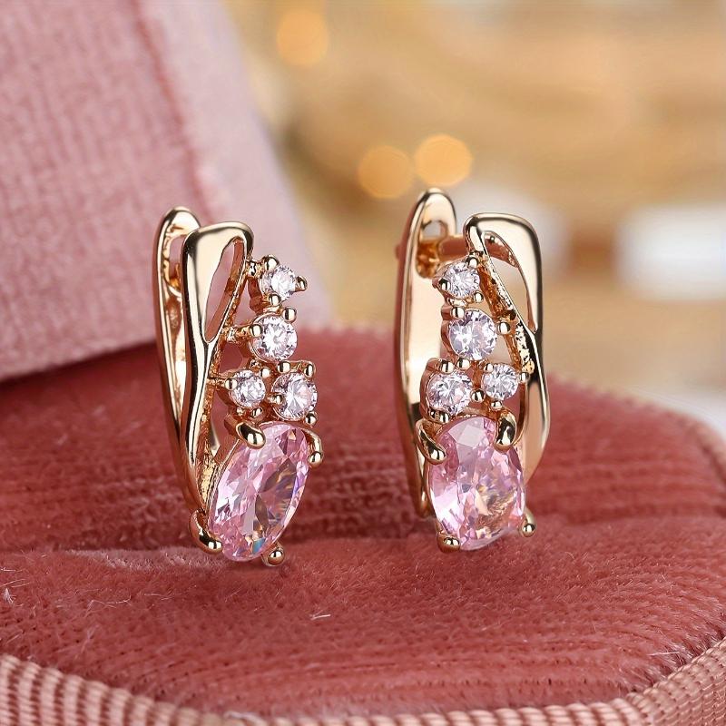 New Light Luxury Temperament Pink Inlaid Zirconia Oval Drop Earrings, Fashion Ladies Engagement Party Zircon Accessories