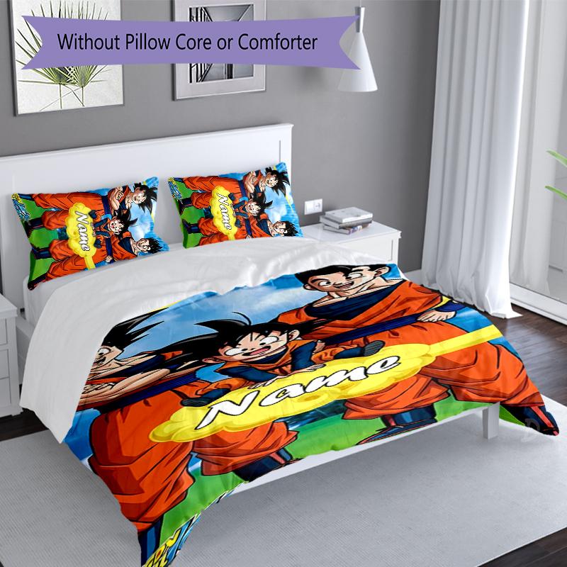 3pcs Custom Name Dragon Ball Set,Includes 1 Duvet Cover and 2 Pillowcases,All-season Bedroom Decor