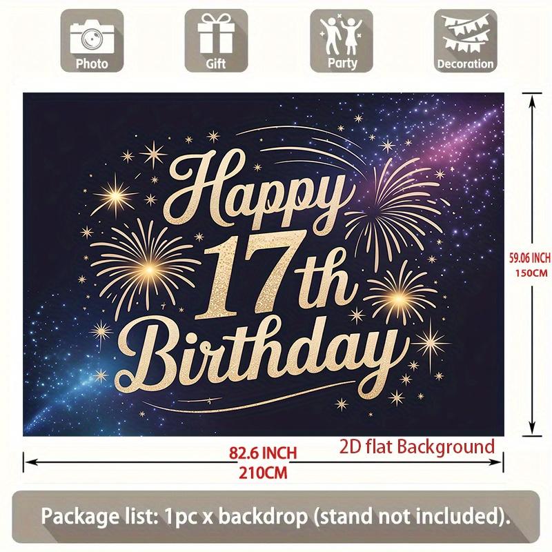 1pc Birthday 17th Gift Box Photo Booth Party Banner Golden Polyester