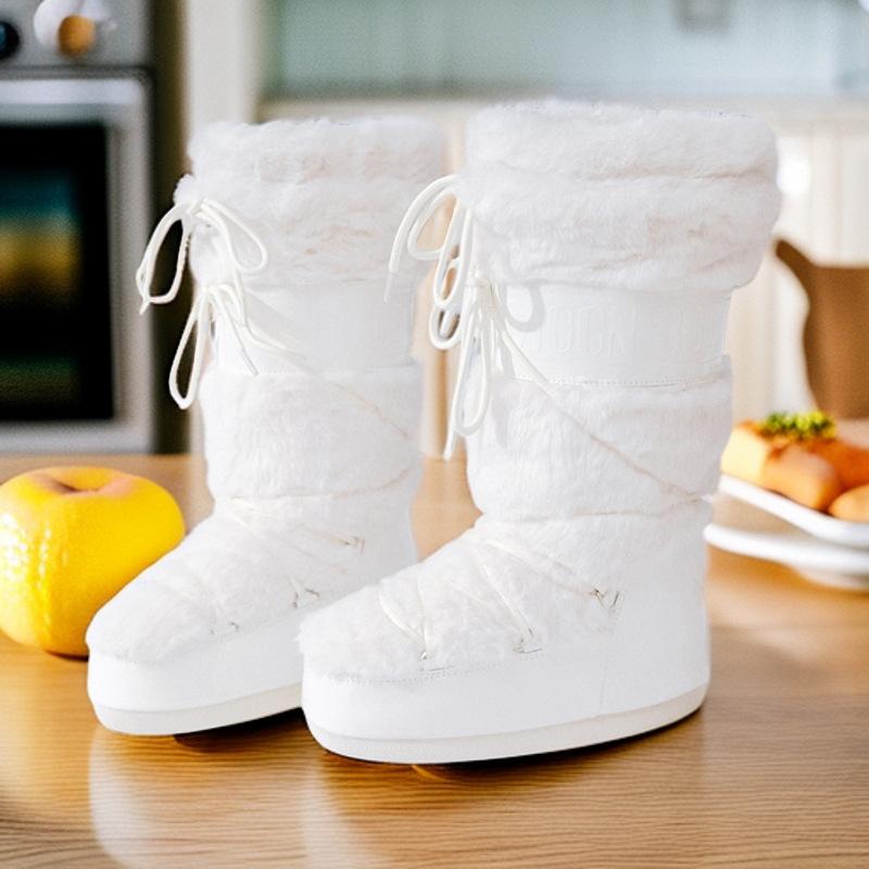 Модные водонепроницаемые женские зимние сапоги 2025 года, новые, с утолщенным тепловым рукавом, хлопковые сапоги, нескользящие и износостойкие луноходы