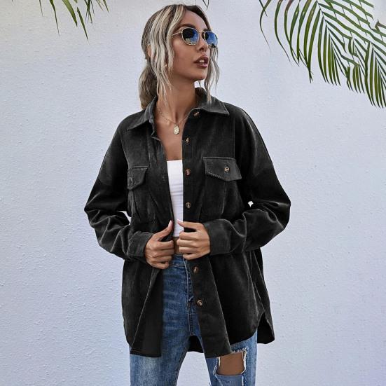 Пальто весна-осень с нагрудными карманами, отложным воротником на пуговицах, однотонная вельветовая куртка, свободная повседневная верхняя одежда для путешествий и работы