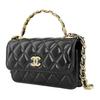 Chanel Classic Flap CF 23A Vintage Handle Diamond Quilted Polished Lambskin Embossed Buckle Leather Chain Women's Regular Shoulder Crossbody Bag Black