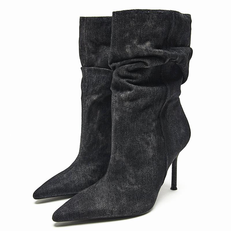 Женские новинки 2024 года, осень-зима, ковбойские сапоги-челси с острым носком, высокие сапоги до колена, гладиаторские сапоги на шпильках, туфли Mujer Zapatillas