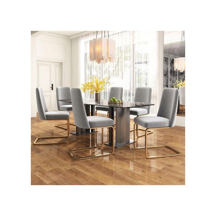 Chaises de salle à manger - MUVOE - Set de 6 - Velours gris - Pieds en métal doré - Design moderne