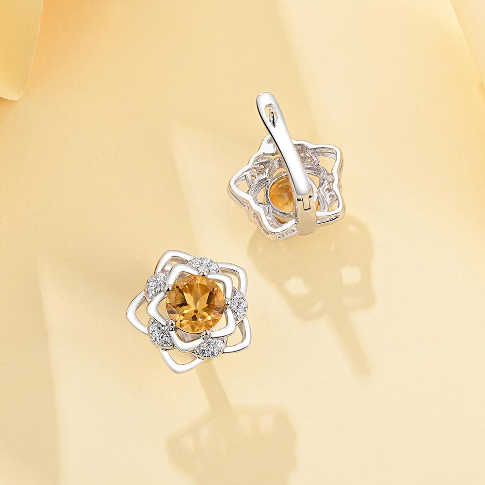 Gorgeous Elegant Flower Design Natural Citrine Ring Earring Set S925 Silver Women and Girls Fine Jewelry Birthday & Party Gift