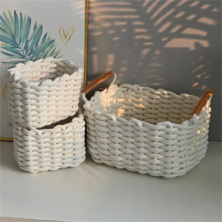 Handwoven Cotton Rope Makeup Holder Decorative Desktop Storage Basket Multipurpose Bedroom Organizer for Cosmetics