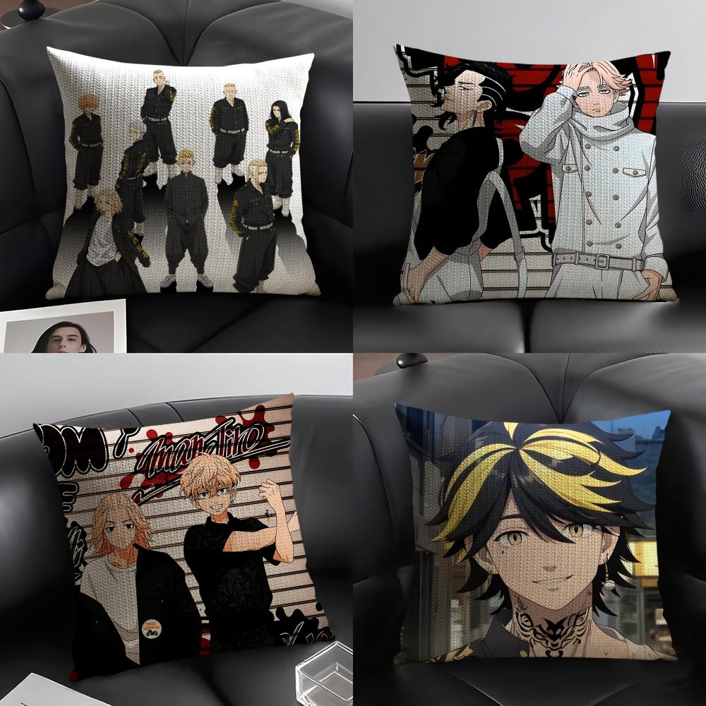 TTokyo RevengerR Anime Cushion Cover Natural Linen Organic Fabric DoubleSided Printing Sofa Home Decor Gift Pillow Case