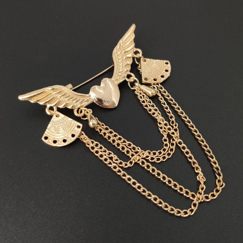 Suit Retro Chain Angle Wing Lapel Pin Heart-Shaped Jewelry Brooches Fashion Accessories Brooch Pins