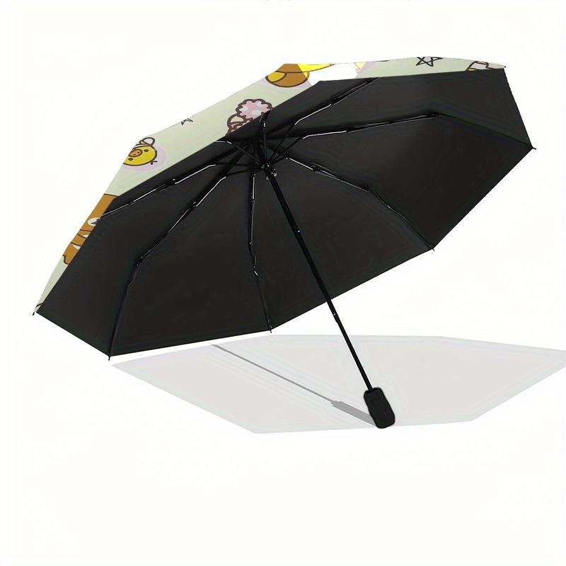 Rilakkuma,Cute Patterns Automatic Folding Umbrella Simple 8 Rib Design, Bright Cartoon Pattern, Durable Iron Frame, Suitable For Travel, Out