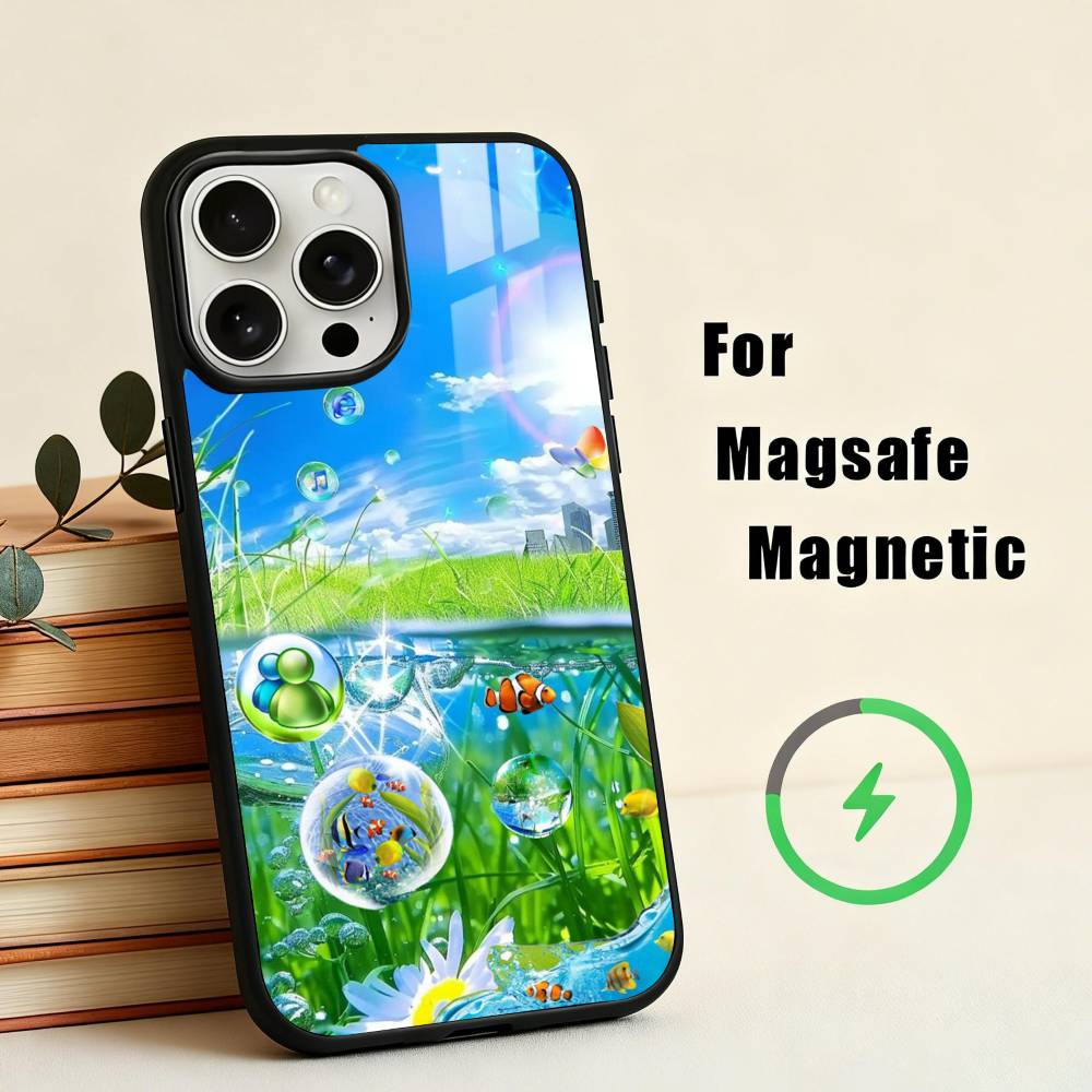 F-Frutiger Aero Aqua N-Nostalgia Чехол для телефона для iPhone17,16,15,14,13,12,11 Plus, Для чехла с магнитной беспроводной зарядкой