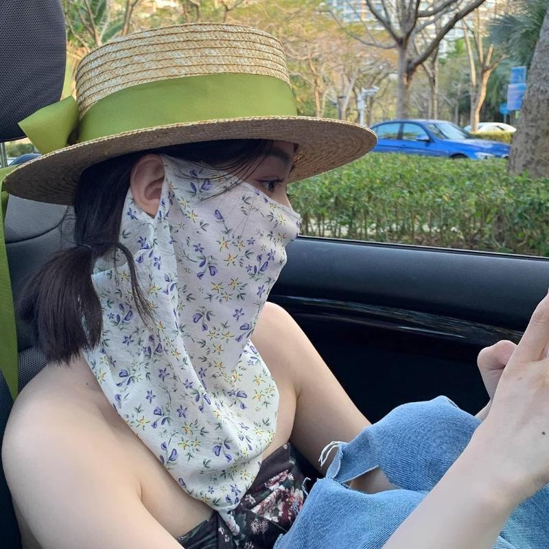 1pc outdoor mask ear hook style summer full face sunscreen mask Veil mask for neck protection Outdoor anti roll tools