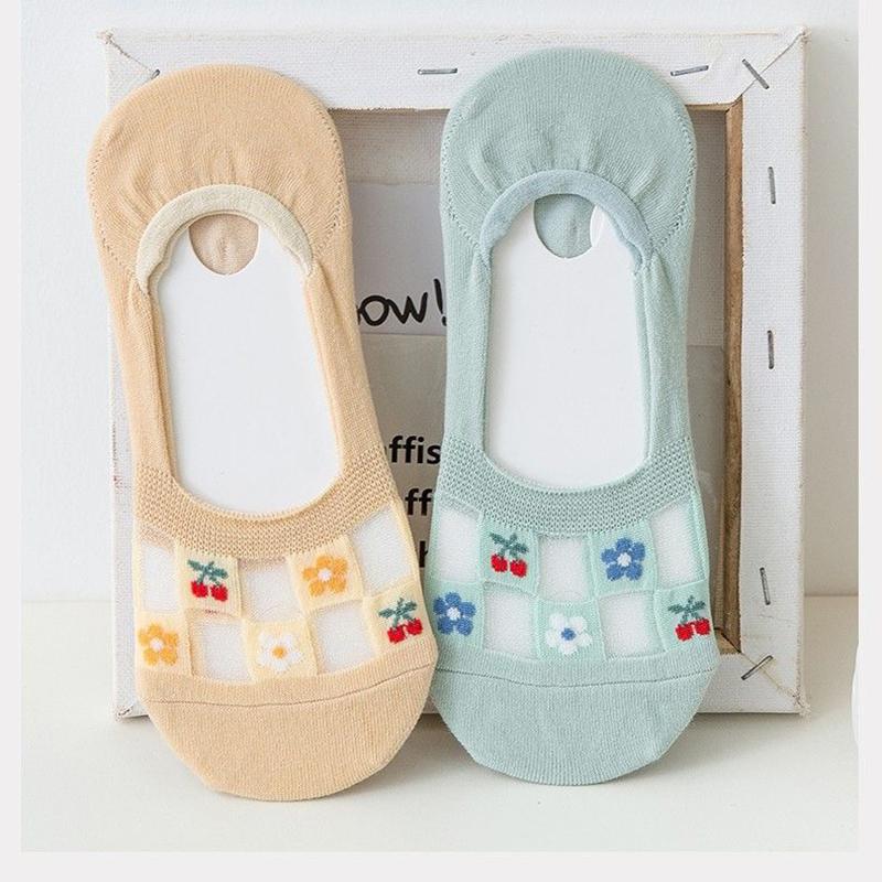 Women Mesh Flower Socks Silicone Anti-slip Invisible No Show Socks Summer Ultra-thin Breathable Sock Low Cut Boat Socks