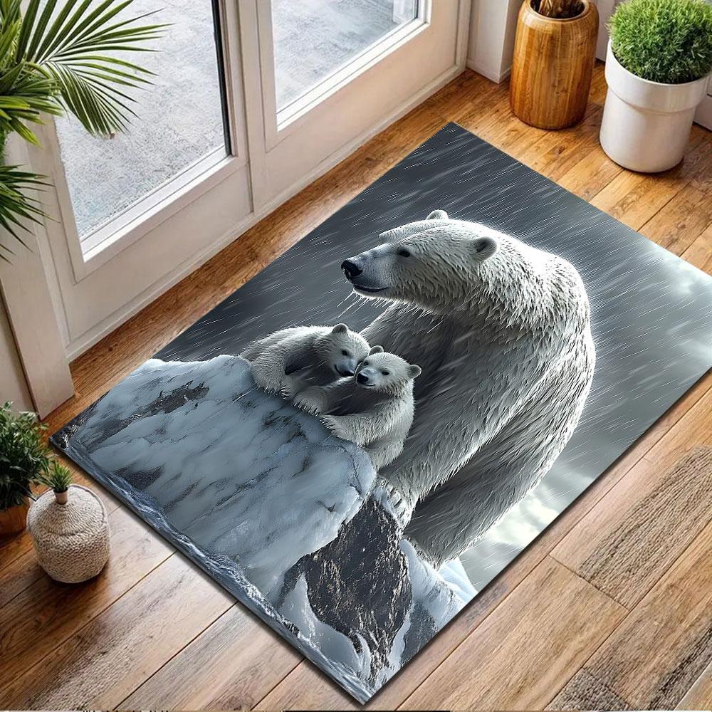 Polar Bears in a Snowy Storm Patterned carpet, non slip mat suitable for living room and bedroom sofas