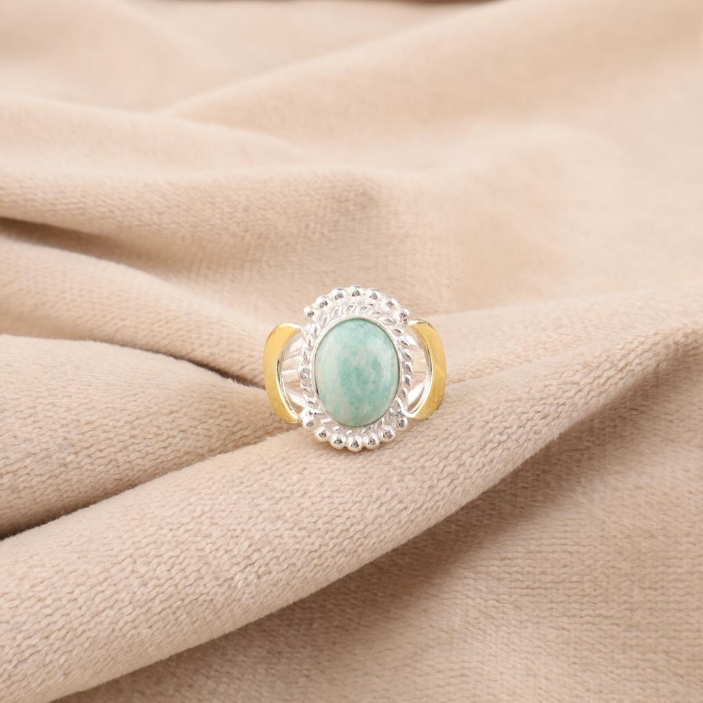 Настоящий Амазонит Драгоценный Камень 925 Стерлинговое Серебро Ювелирные Изделия Ручной Работы Кольцо на День Рождения RR-61-42