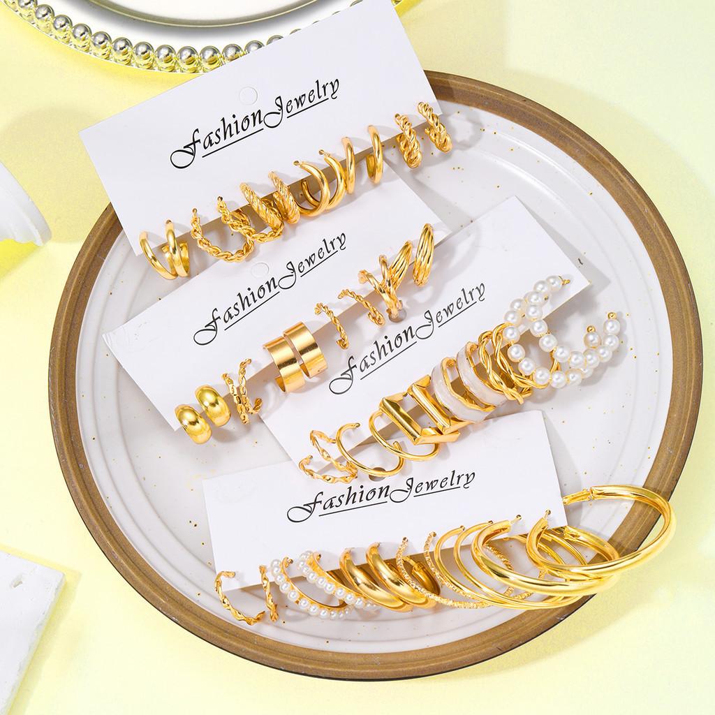 24 пары/компл., комплект серег с геометрическим капающим маслом и белыми краями, искусственный жемчуг, золотые серьги-кольца для женщин, ювелирные аксессуары