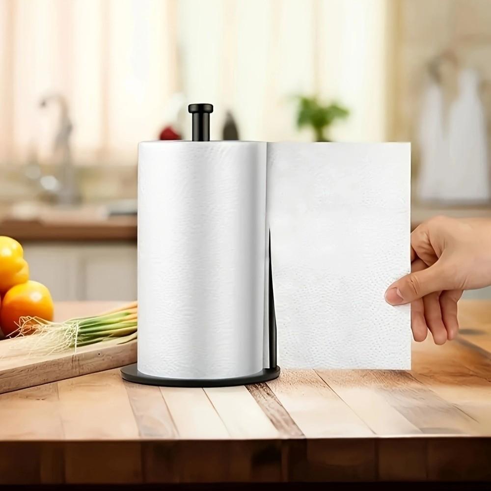 Stainless Steel Paper Towel Holder Weighted Base Roll Organizer  Kitchen Countertop