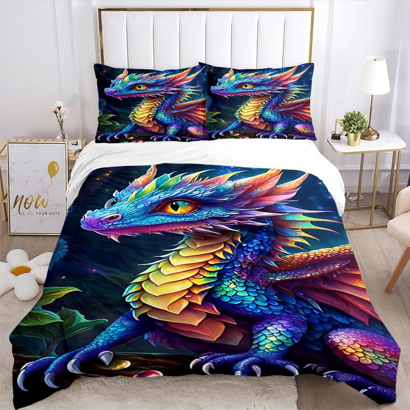 3pcs bedding set Fantasy Dragon Includes 1 Comforter + 2 Pillowcases, Without Pillow Inserts, Soft Comfortable, Lightweight Breathable075