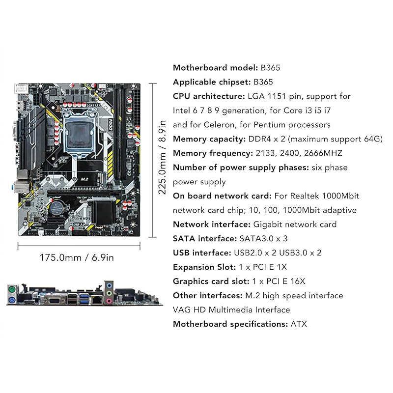 B365 gaming motherboard dual channel DDR4 desktop motherboard, LGA 1151 for ATX motherboard 6 7 8 9 generation I3 I5 I7 Celeron