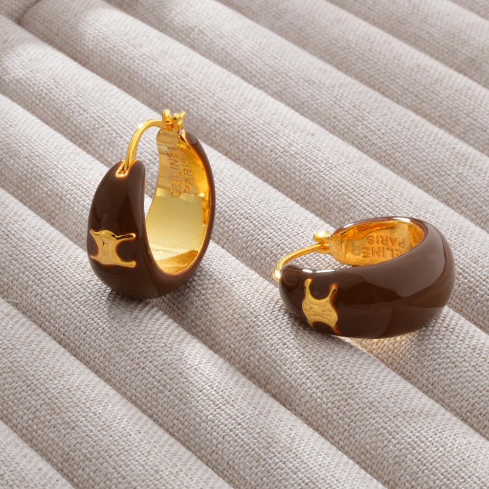 Французская Триумфальная арка, черные масляные серьги-капли, застежка для ушей, покрытая медью 22-каратного золота, легкая роскошь, премиальный темперамент, универсальные украшения для ушей