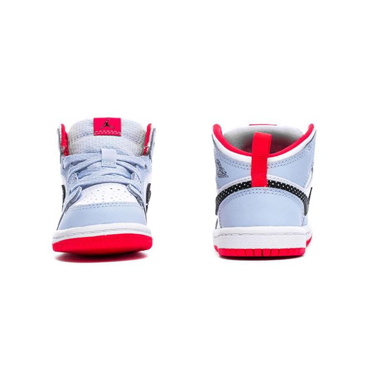 Jordan Детские кроссовки Air Jordan 1, нескользящая подошва, амортизация, низкие, в горошек, Белый/Синий, для малышей и детей ясельного возраста 644507-400