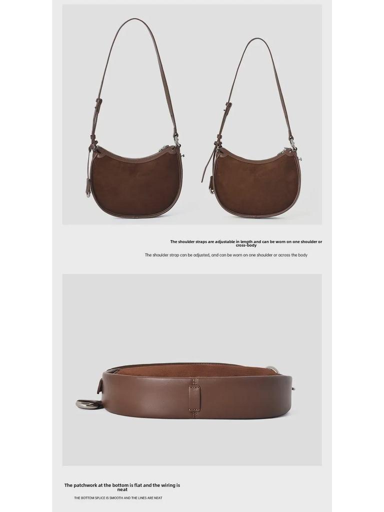 Сумка через плечо из матовой коровьей кожи в форме полумесяца 2025 года — ретро-дизайн