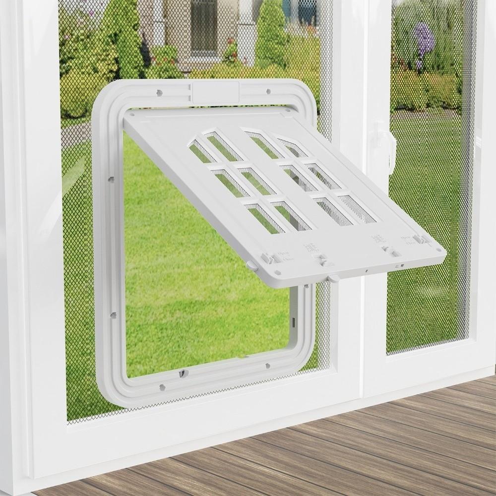 Self-Closing Pet Lockable Screen Door Reinforced Cat Door Hole Dog Screen Door House Accessories