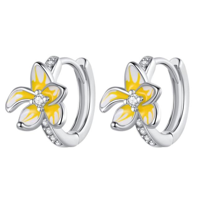 Серьги-кольца из серебра 925 пробы с цветком ромашки, серьги-кольца из серебра 925 пробы с розовым и желтым цветком для женщин, свадебные обручальные серьги с цирконием, оригинальные ювелирные изделия, подарок