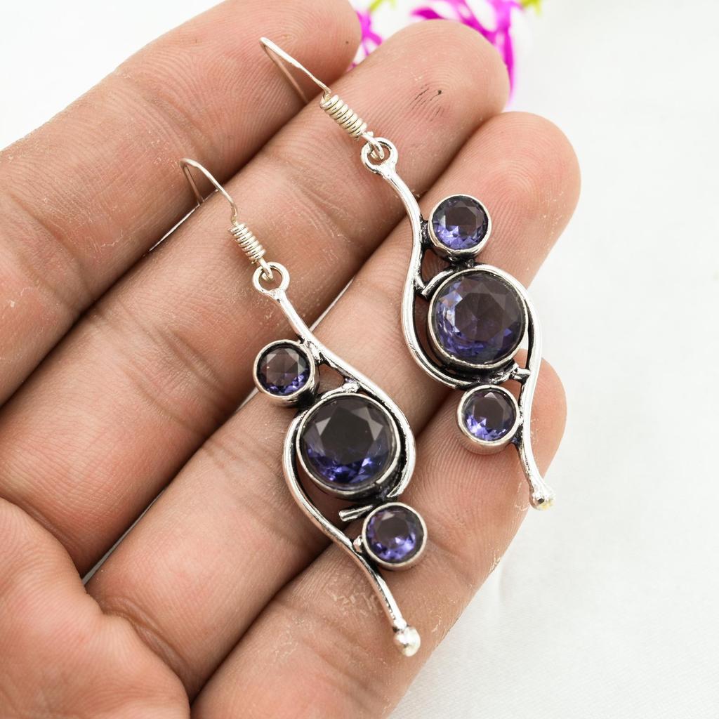 Серьги с иолитом, 925 пробы, сплошные серебряные серьги, ювелирные изделия ручной работы с драгоценными камнями, подарки для жены, абсолютно новые серьги